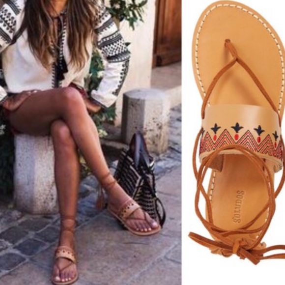 Soludos Leather Tassel Wrap Sandals NIB - Picture 3 of 4